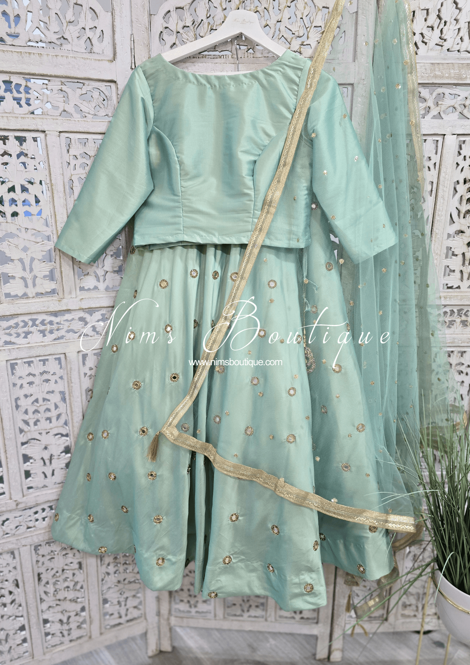 Nims Boutique Dusky Mint Net Sequin Dupatta/Chunni