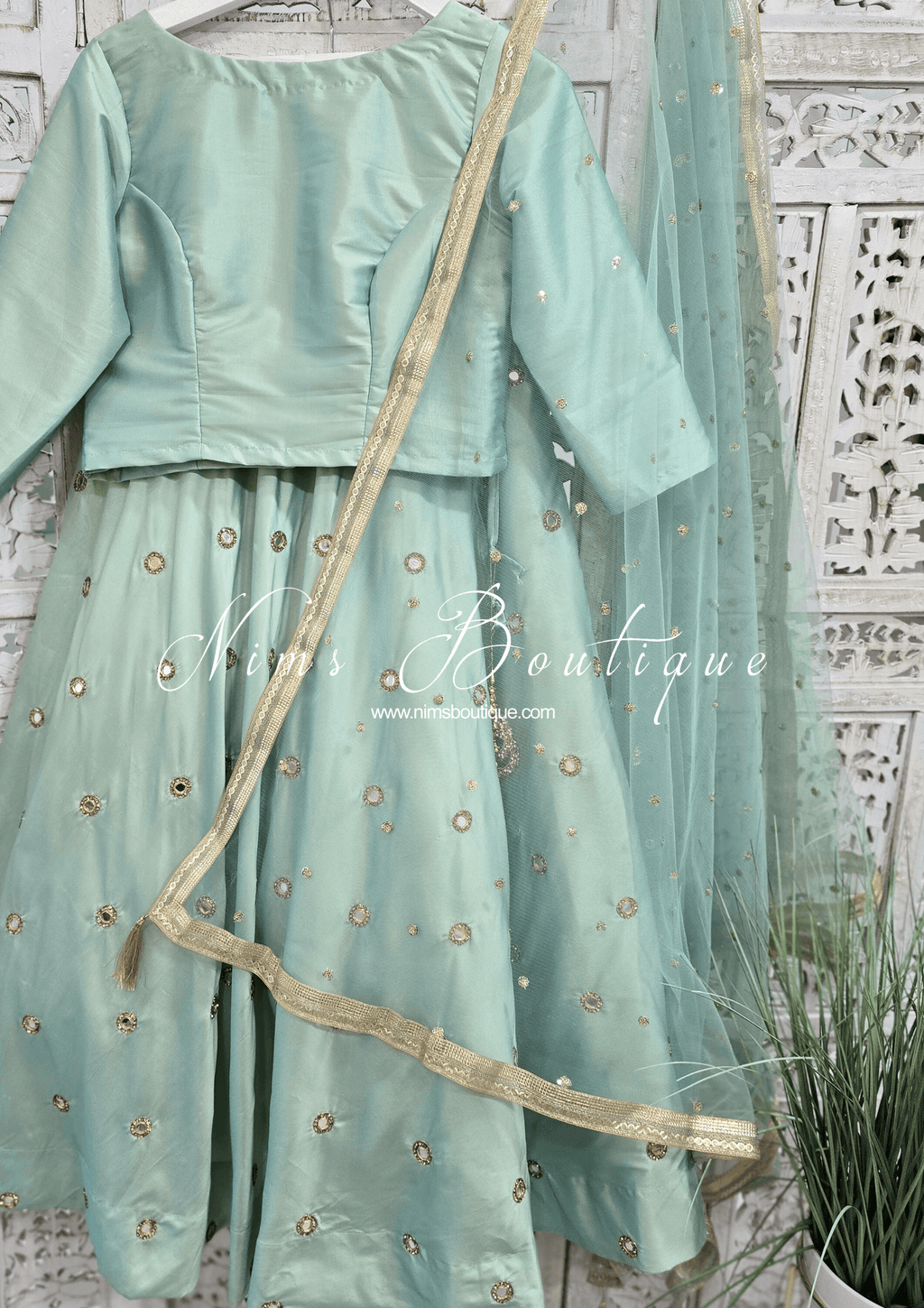 Nims Boutique Dusky Mint Net Sequin Dupatta/Chunni