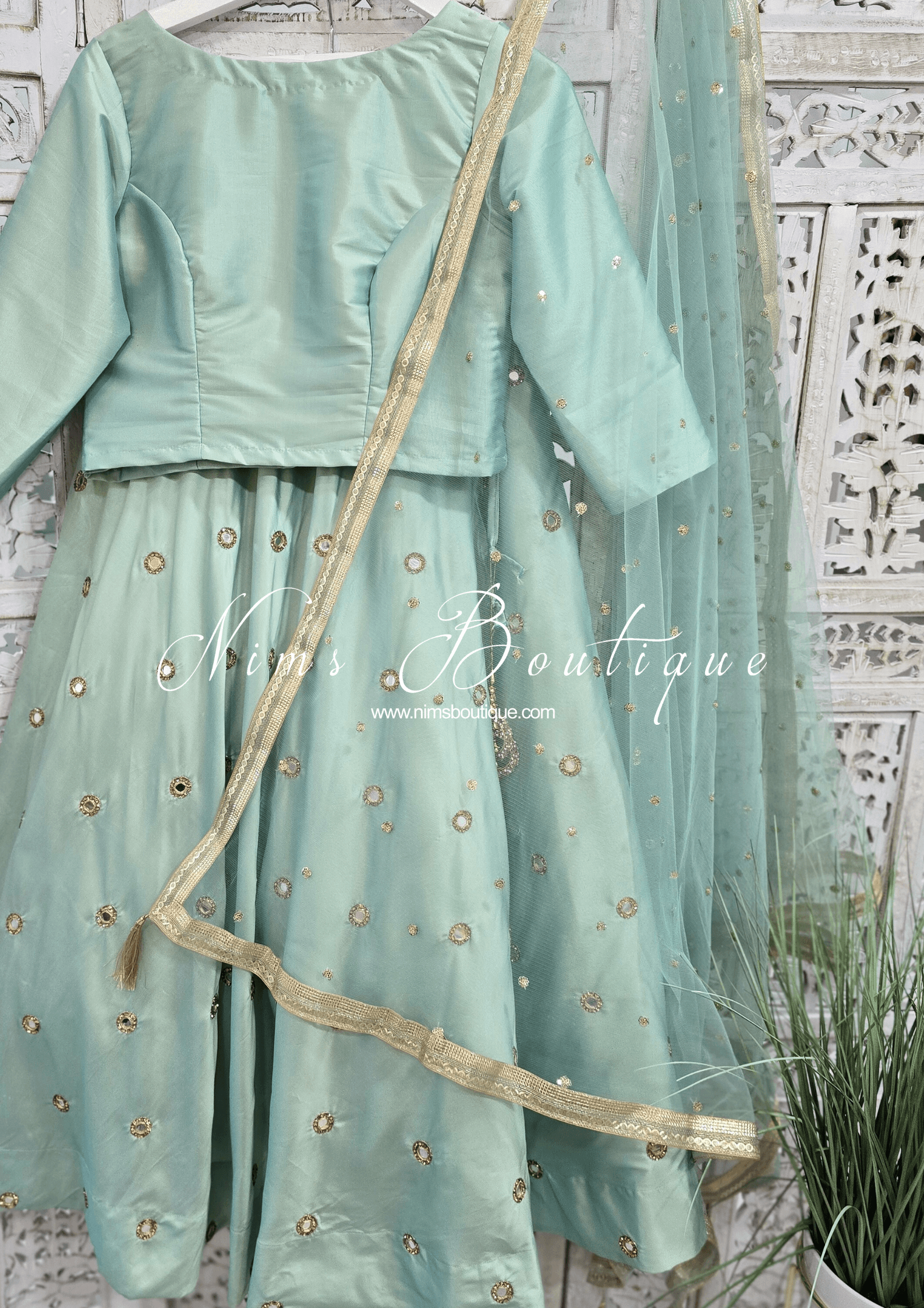 Nims Boutique Dusky Mint Net Sequin Dupatta/Chunni