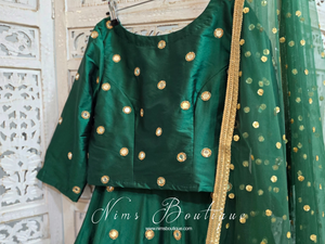 Nims Boutique Rani Luxury Dark Green Silk Mirror Blouse with sleeves size 8-18