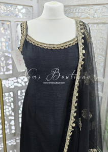 Nims Boutique Black Silk Pajami Suit Size 10-12