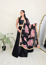 Nims Boutique La Floraison Black Floral Georgette Dupatta/Chunni LFG2