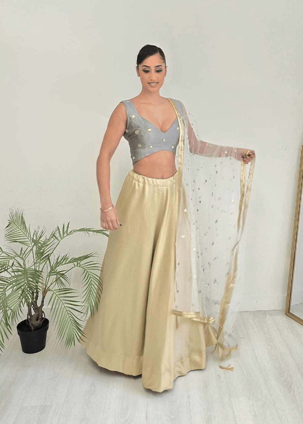 Nims Boutique Rani Luxury Grey Silk Mirror Blouse size 4-16