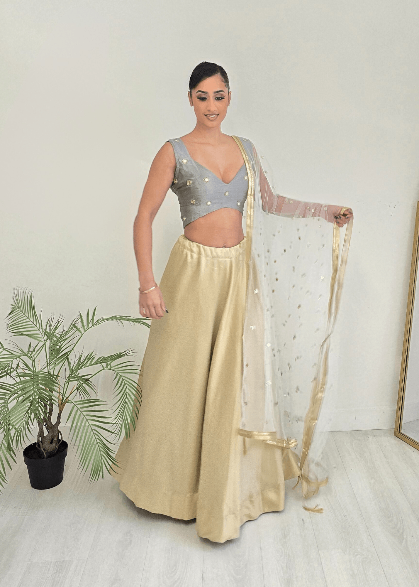 Nims Boutique Rani Luxury Grey Silk Mirror Blouse size 4-16