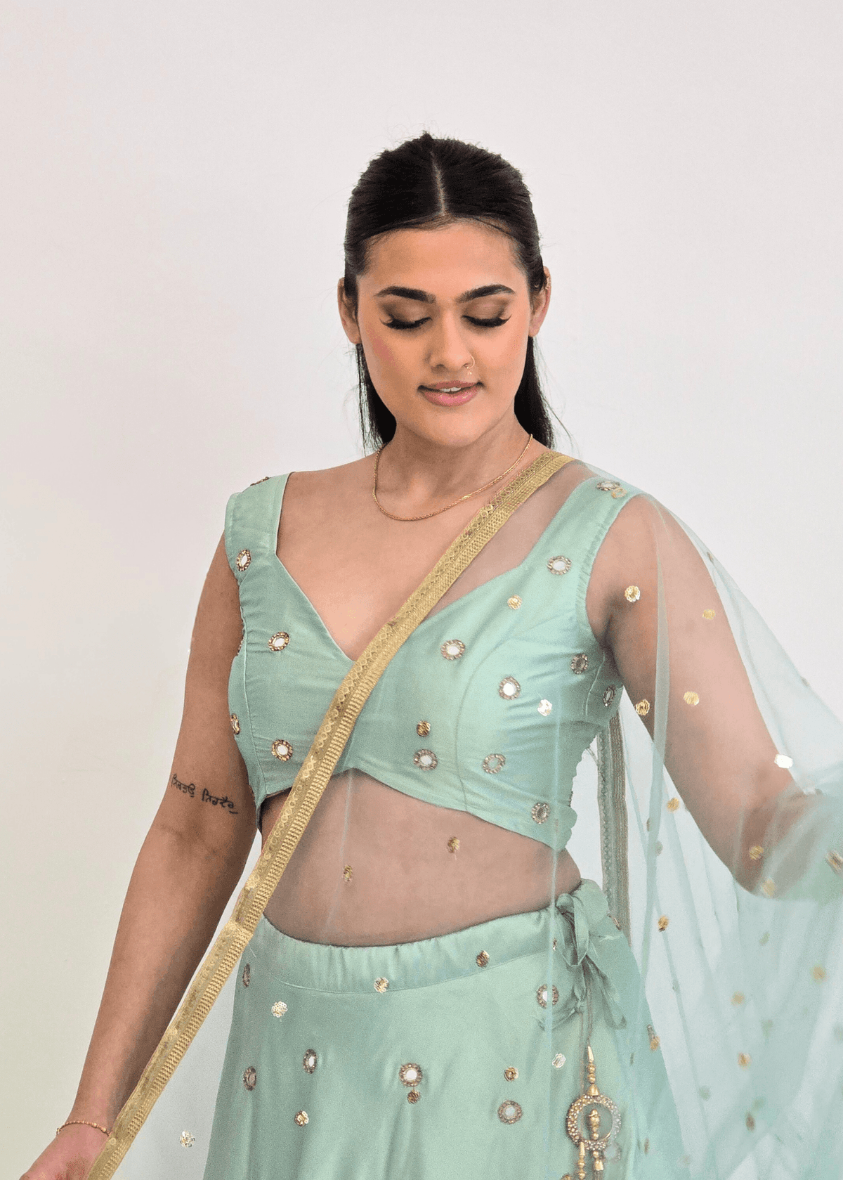 Nims Boutique Rani Luxury Mint Silk Mirror Blouse size 4-16