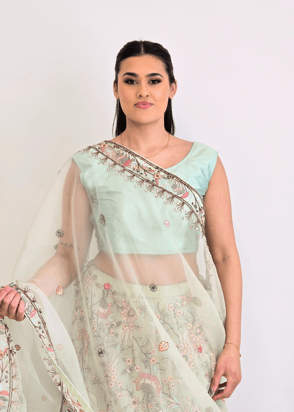 Nims Boutique Sarika Luxury Mint Organza Embroidered Dupatta/Chunni