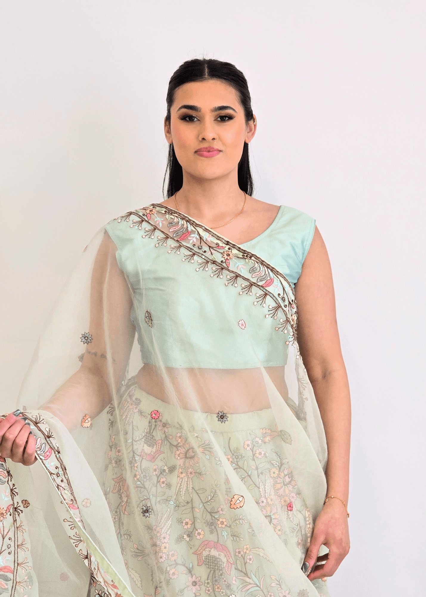 Nims Boutique Sarika Luxury Mint Organza Embroidered Dupatta/Chunni