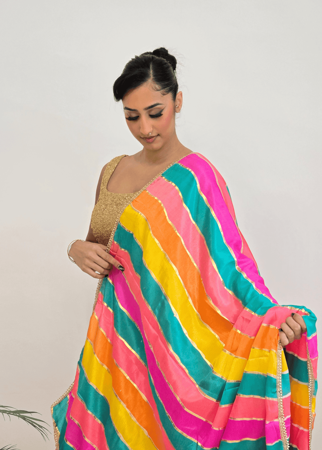 Nims Boutique Multicolour Stripe Georgette Dupatta/Chunni 3