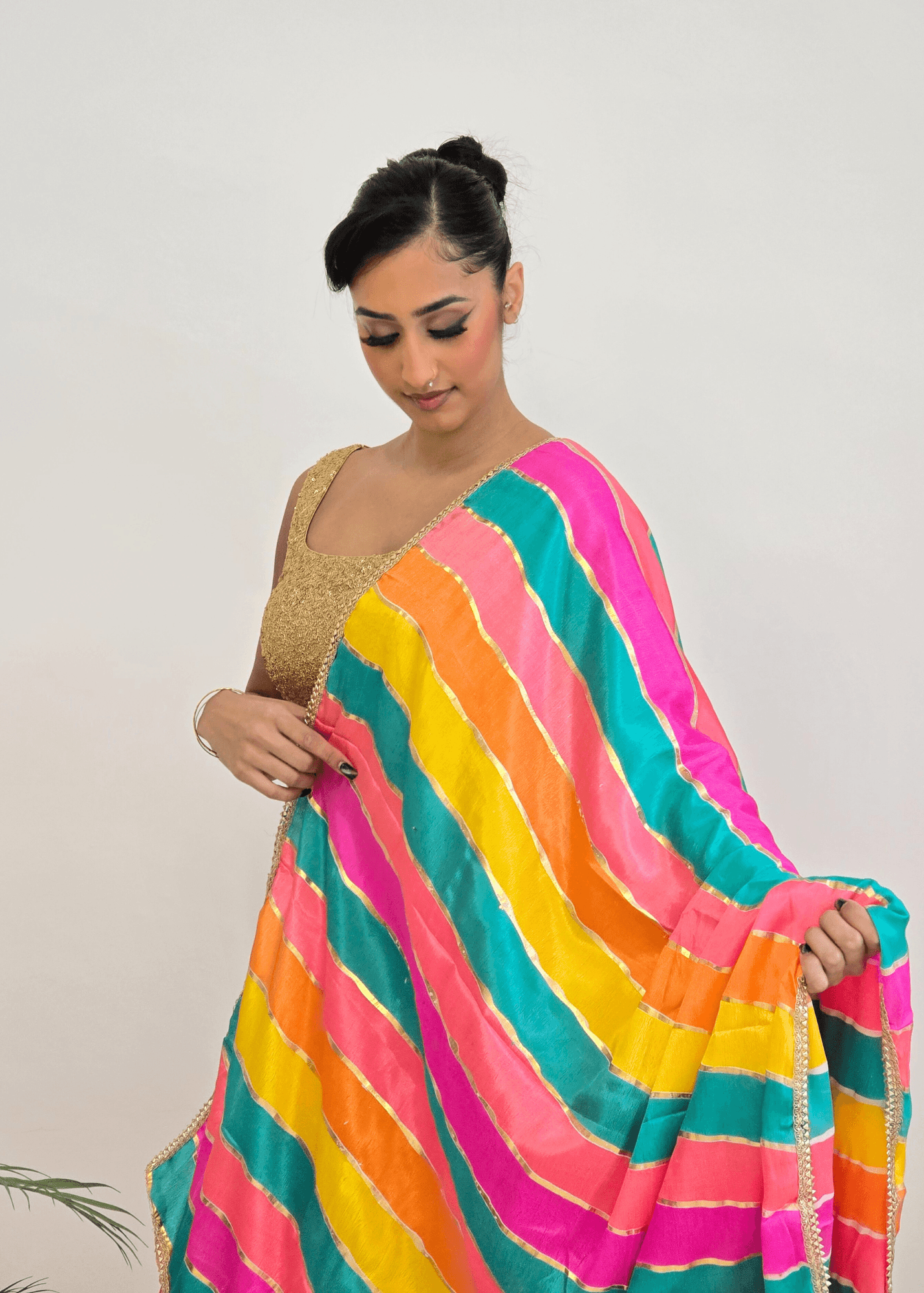 Nims Boutique Multicolour Stripe Georgette Dupatta/Chunni 3