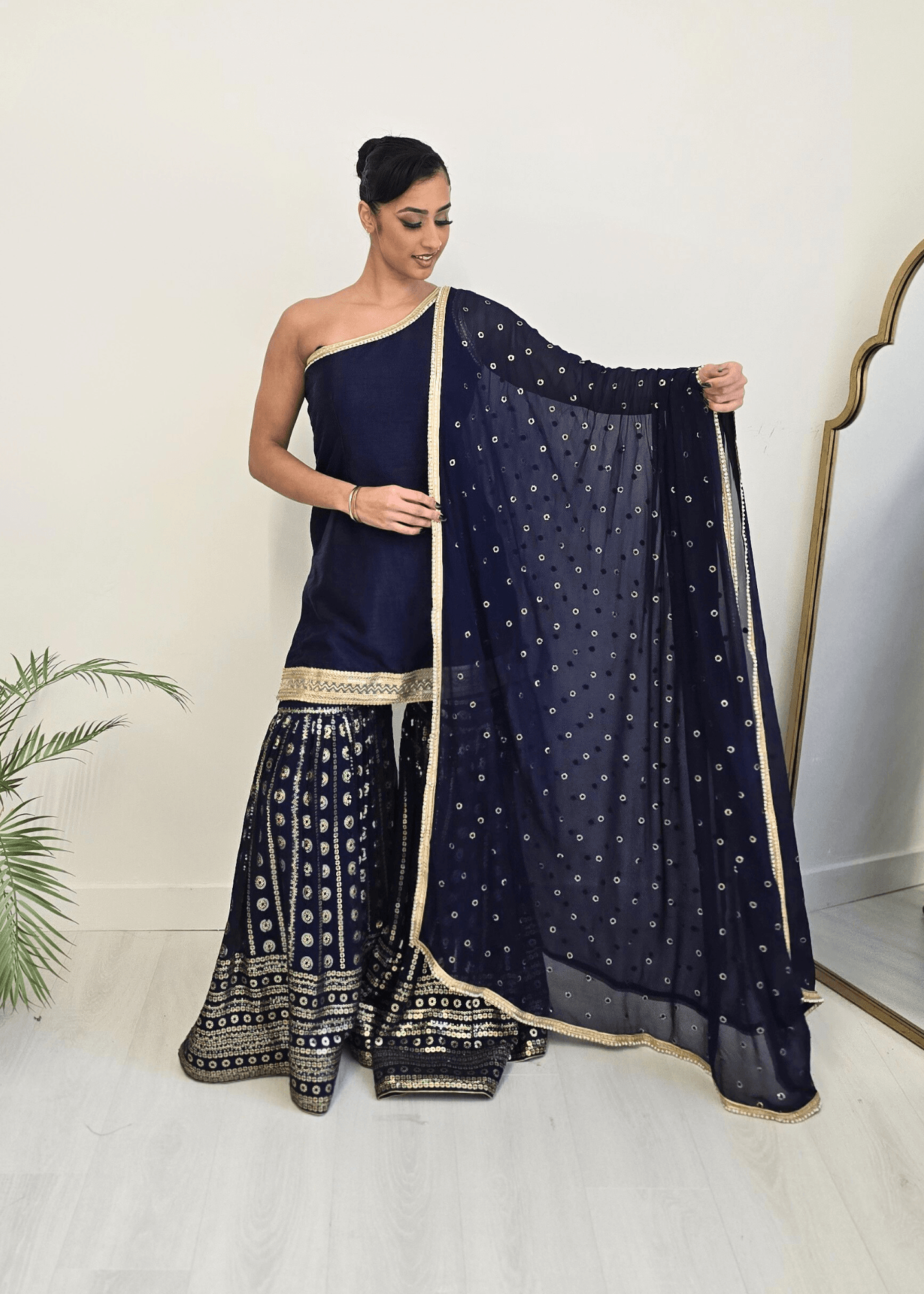 Nims Boutique Vaani Navy One Shoulder Luxury Gharara Suit sizes 6-14
