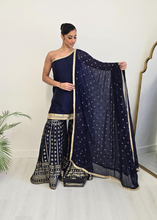 Vaani Navy One Shoulder Luxury Gharara Suit (sizes 6-14)