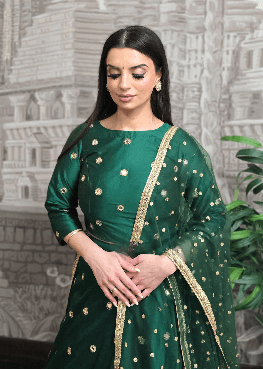 Nims Boutique Luxury Dark Green Net Sequin Dupatta/Chunni LNS2