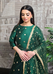 Rani Luxury Dark Green Silk Mirror Blouse with sleeves (size 8-18)