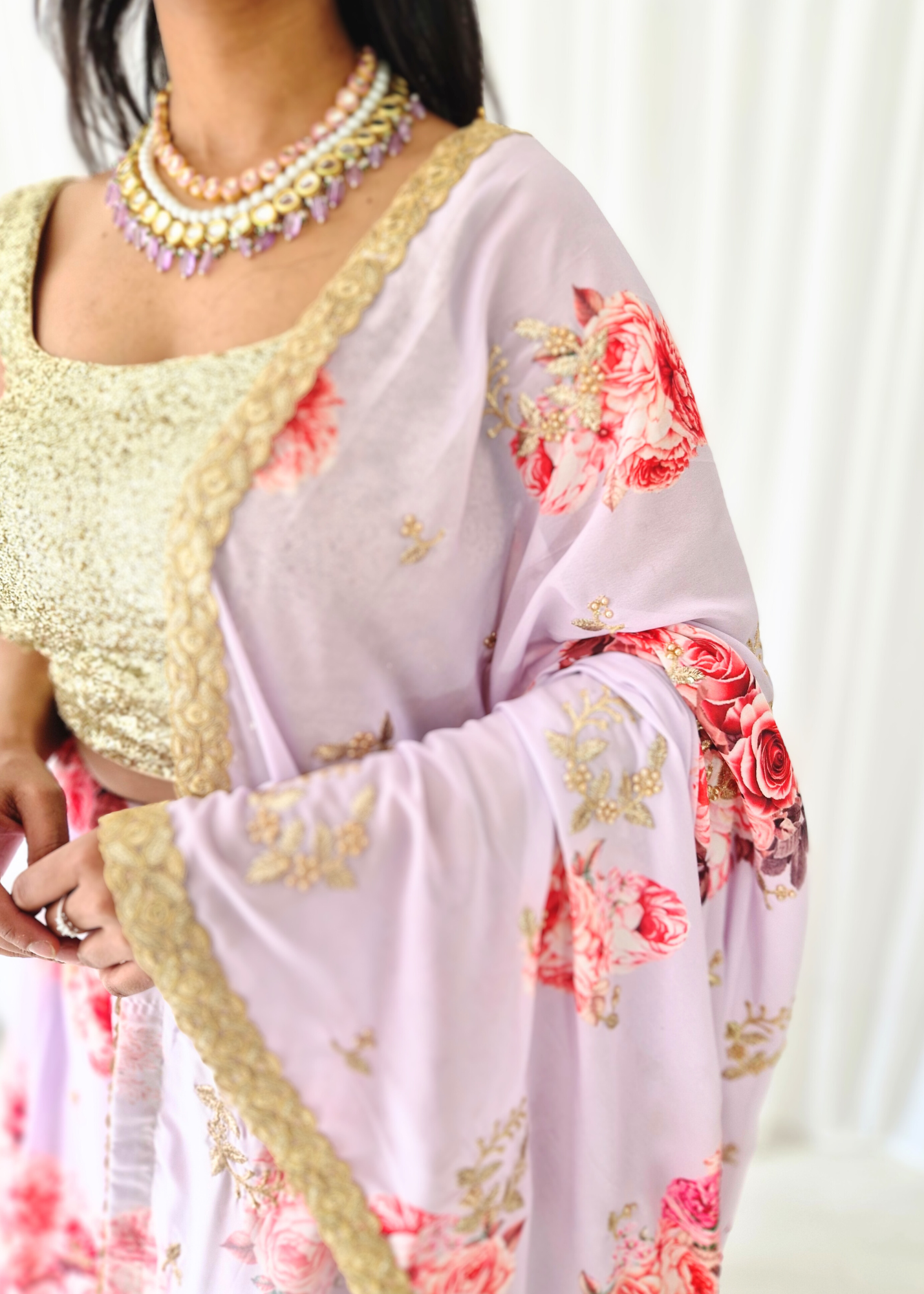 La Floraison Lilac Georgette Floral skirt/lehnga (sizes 8-14)