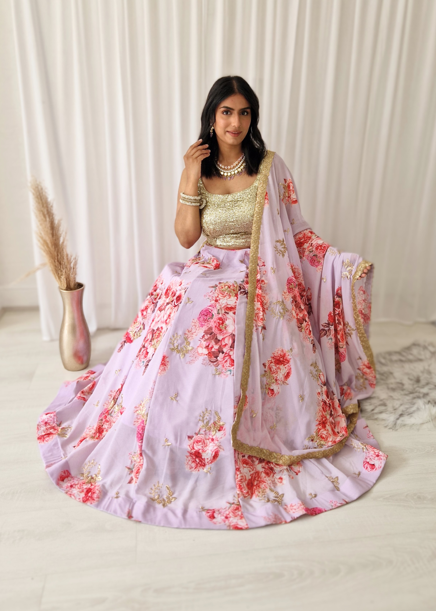La Floraison Lilac Georgette Floral skirt/lehnga (sizes 8-14)