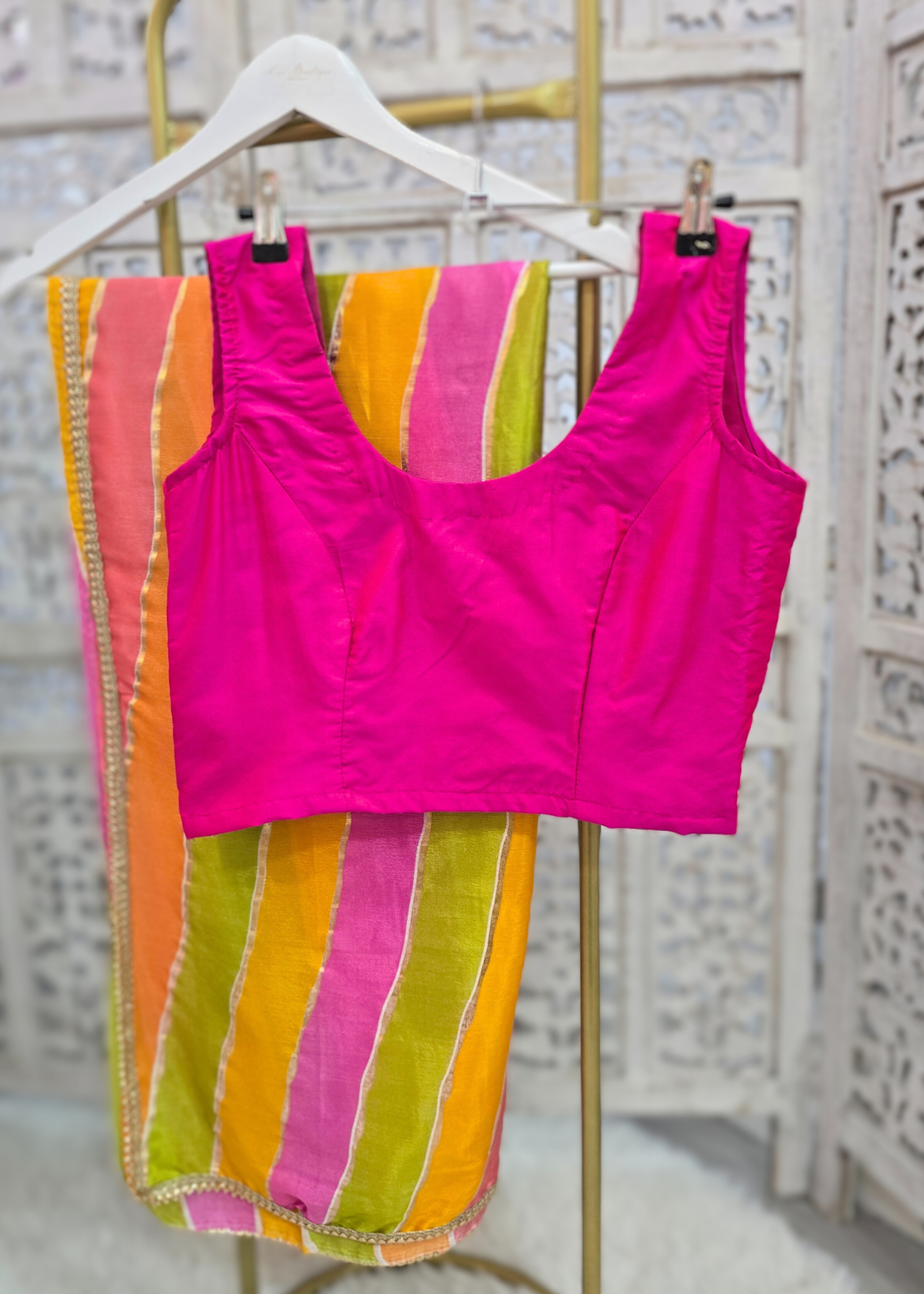 Sleeveless Hot Pink Silk Blouse (4-26)