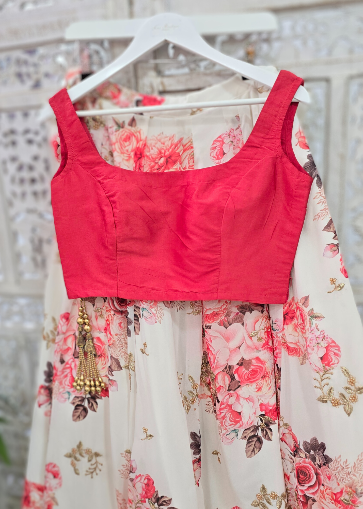Sleeveless Coral Silk Blouse (8-28)