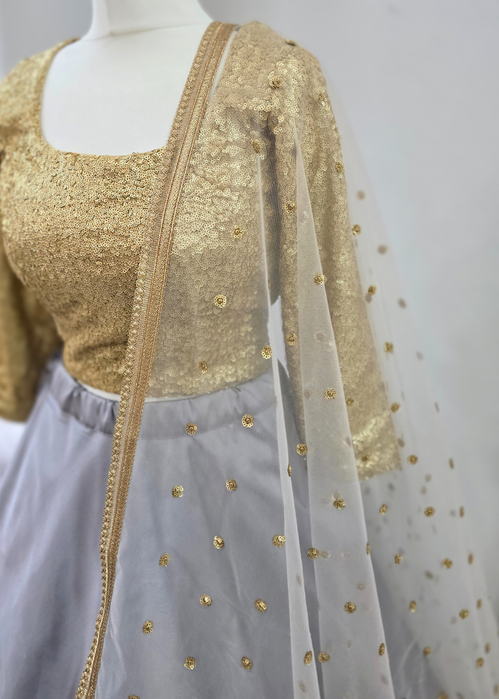 Luxury Light Grey Net Sequin Dupatta/Chunni (LNS3)