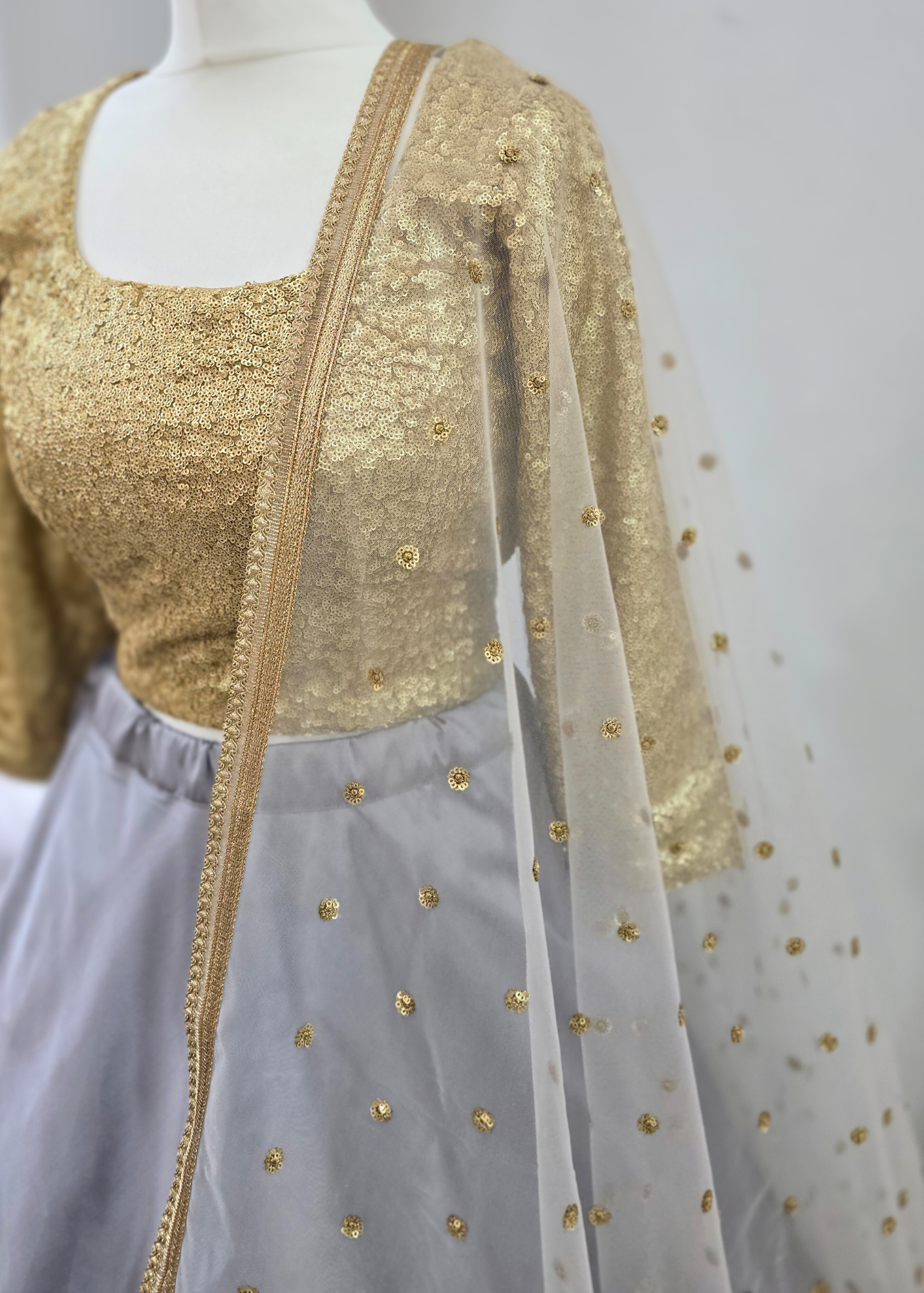 Luxury Light Grey Net Sequin Dupatta/Chunni (LNS3)