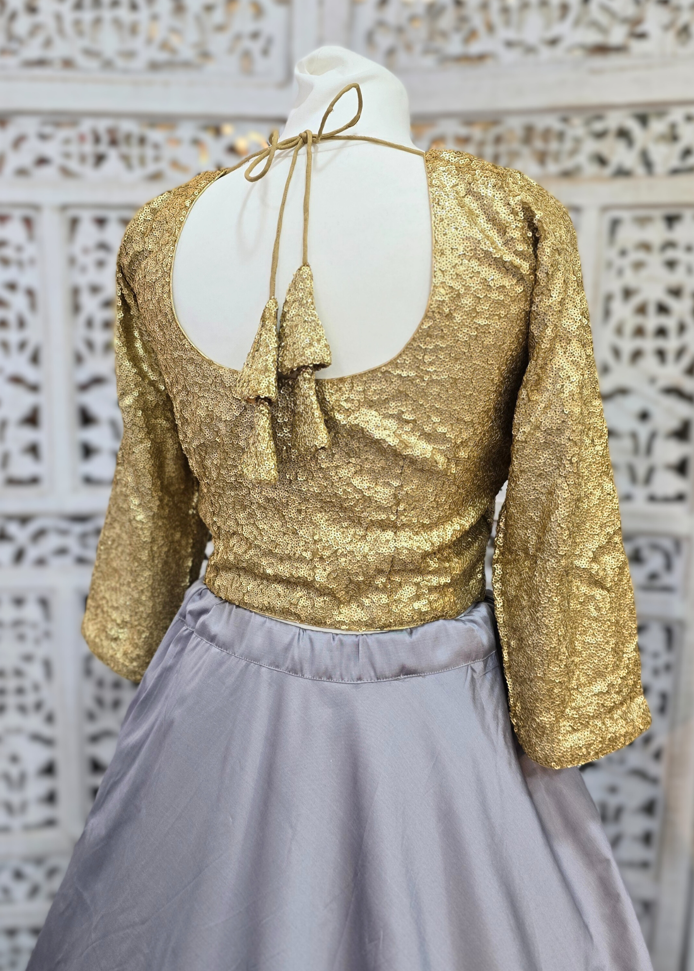 Luxury Rose Gold Sequin Long Sleeve Blouse with latkans (size 10-22)