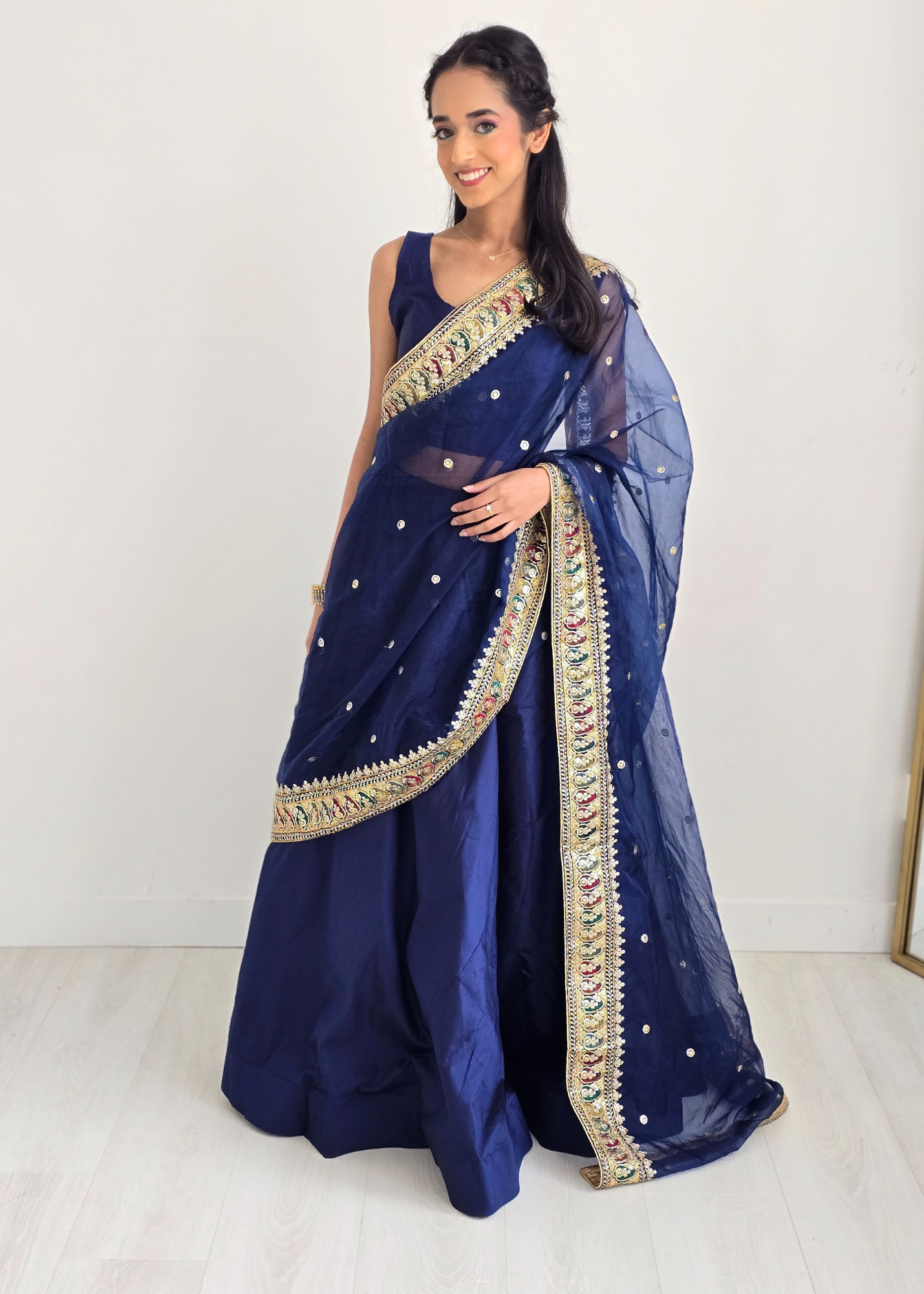 Sunidhi Navy Blue Multicolour Organza Dupatta/Chunni