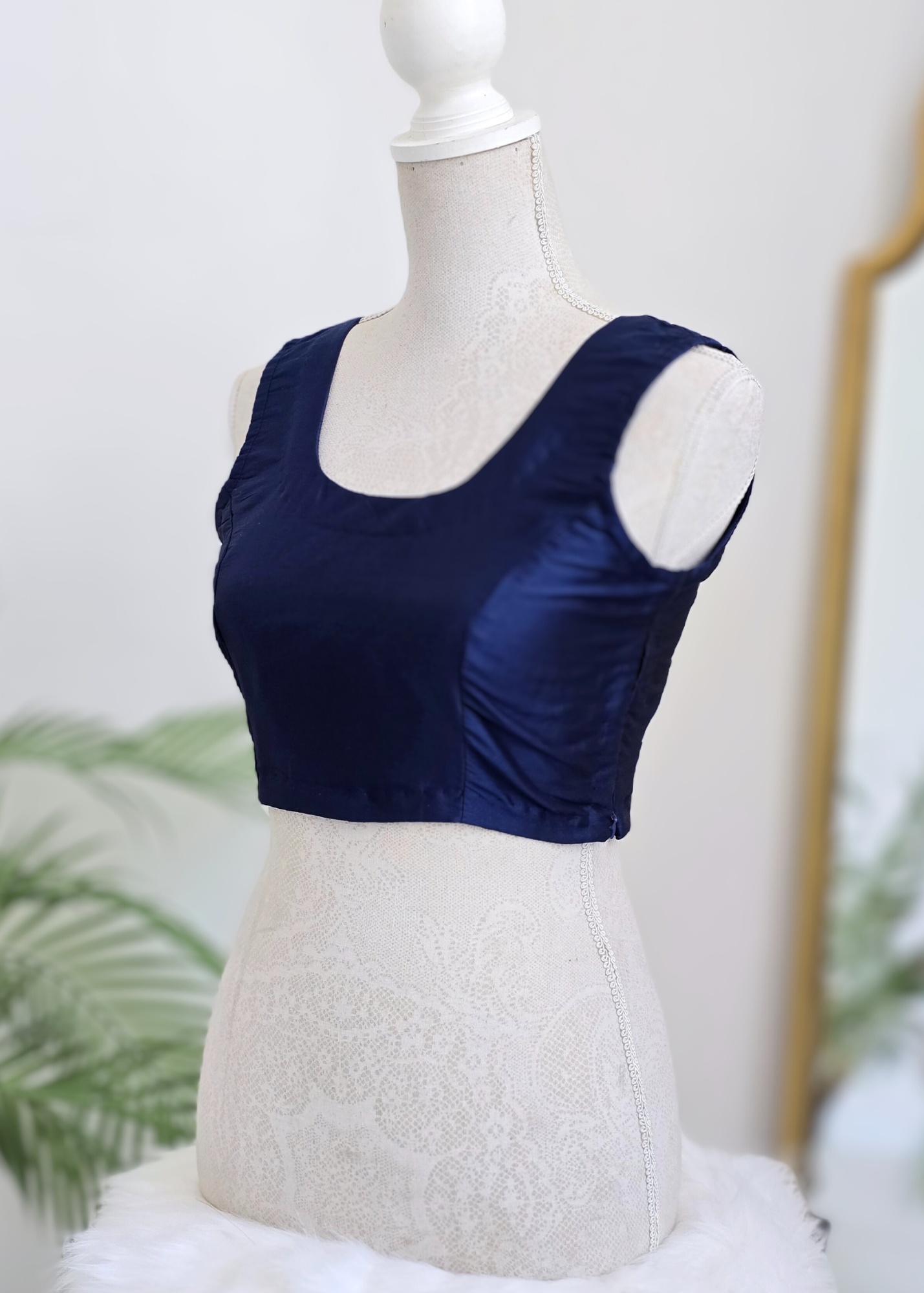 Sleeveless Navy Silk Blouse (6-26)