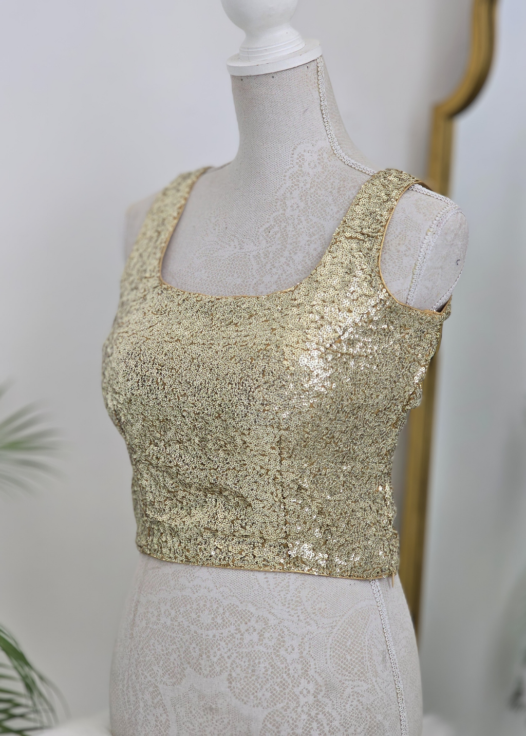 Gold Sequin Sleeveless Blouse Longer length with latkans (4-26)