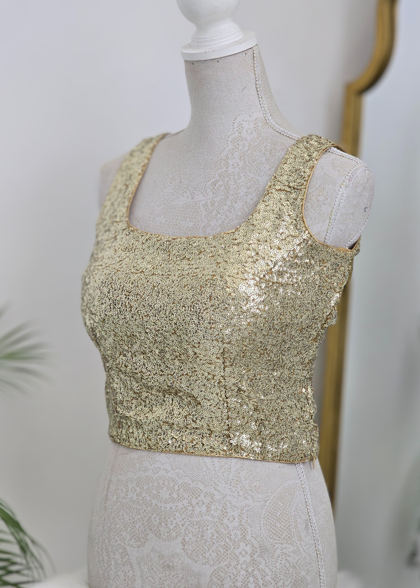 Gold Sequin Sleeveless Blouse Longer length with latkans (4-26)