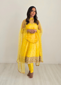 The NB Luxury Yellow Silk Anarkali with Pajami (size 8-12)