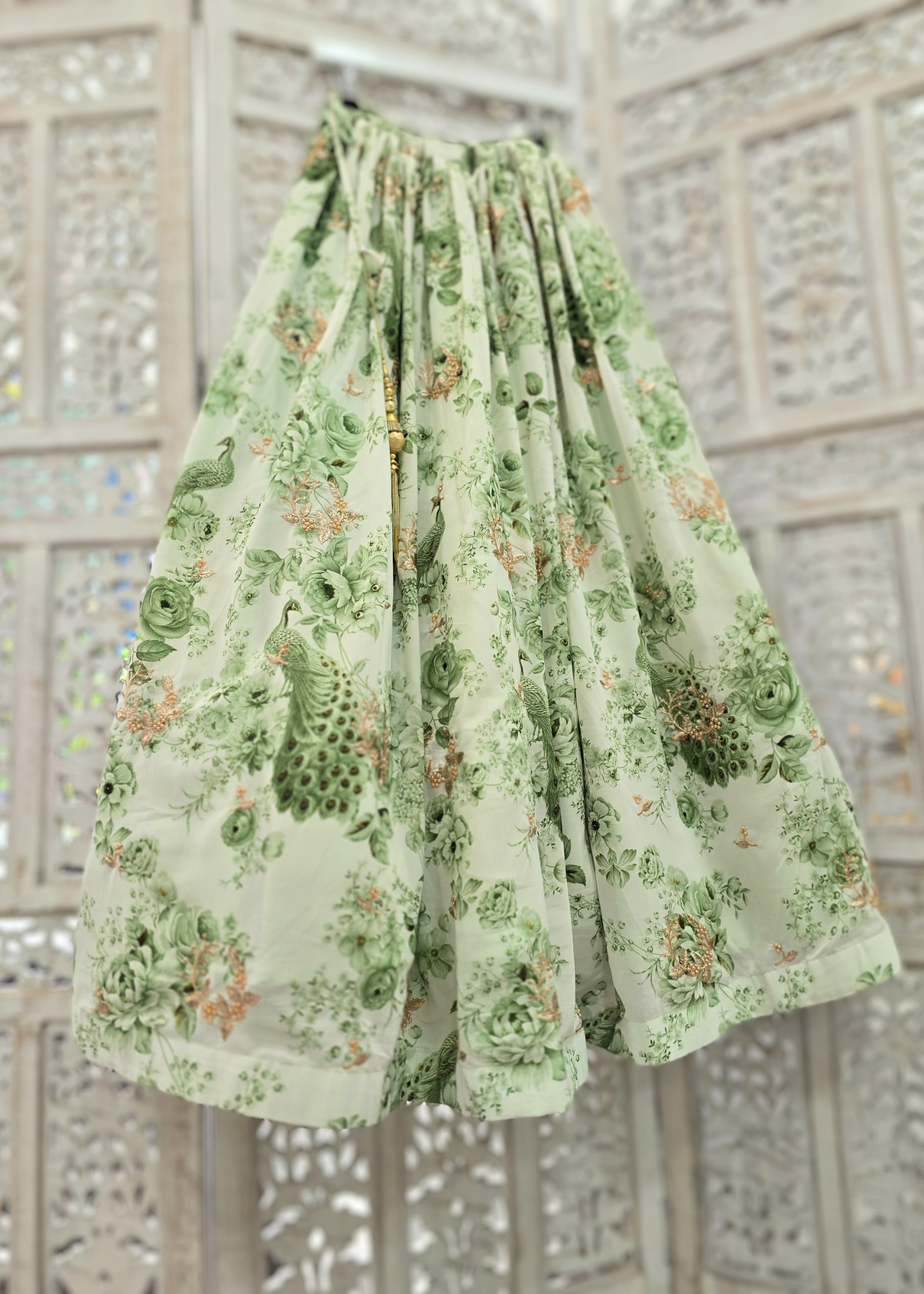 Florella Ivory & Green Georgette readymade skirt/lehnga