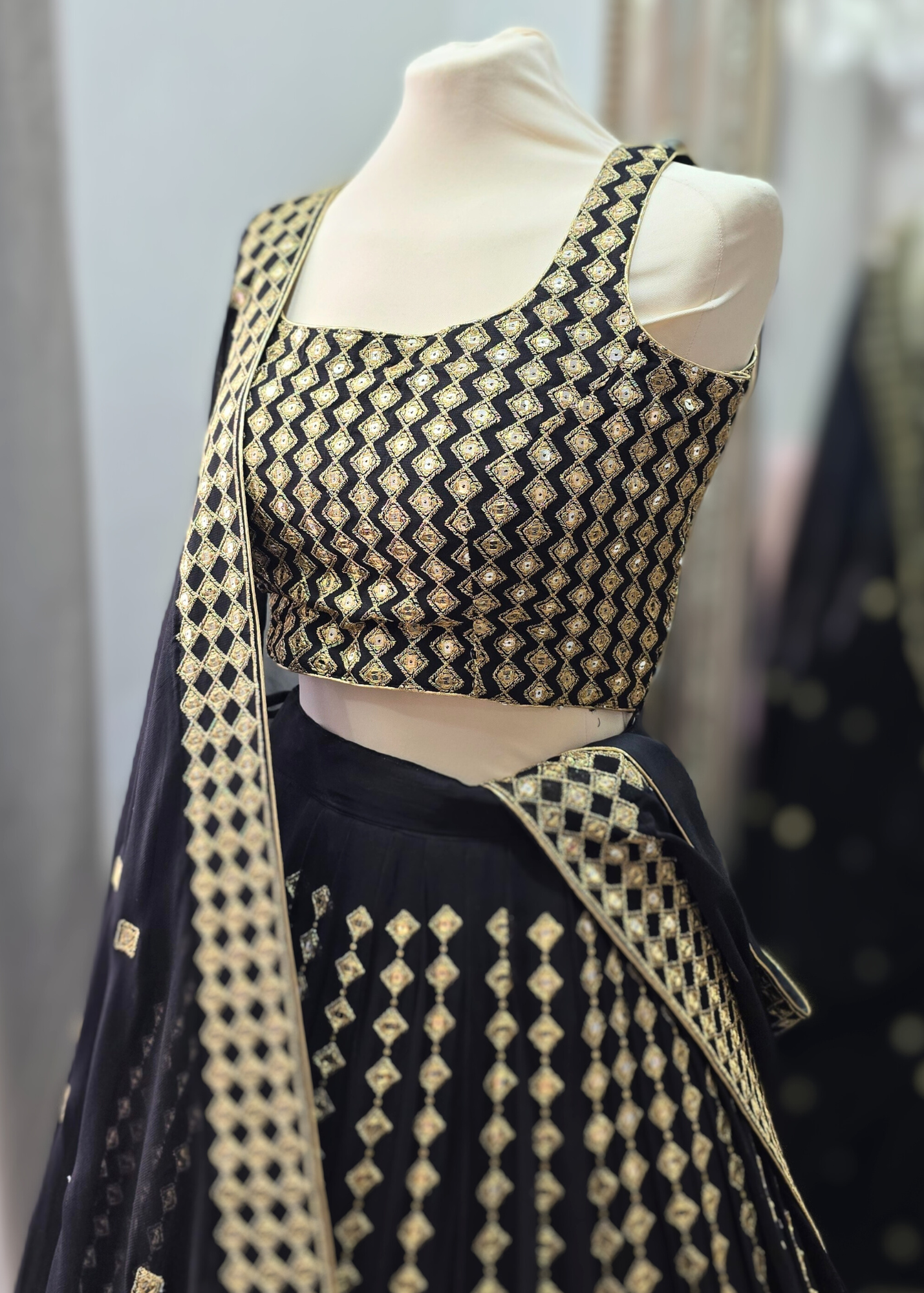 Karina Luxury Sleeveless Black & Gold Lehnga (sizes 10-18)