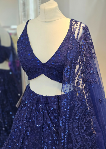 Ayesha Navy Net Embroidered Strap Blouse