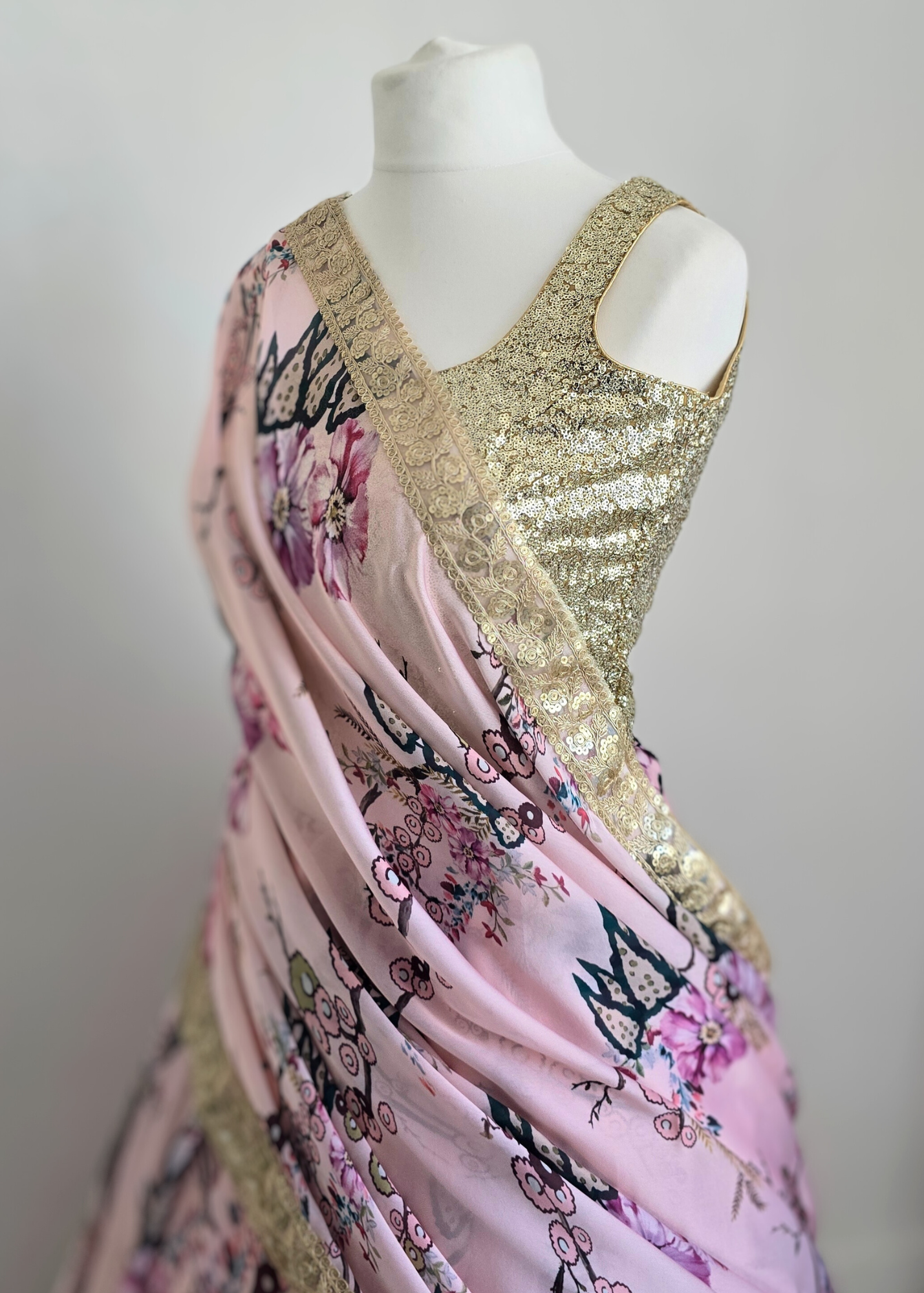 Gold Sequin Sleeveless Blouse Longer length with latkans (4-26)