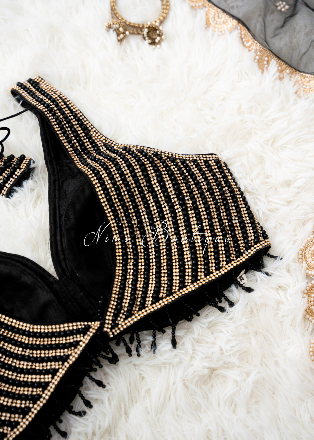 Giselle NB Luxury Black Gold Bead Blouse (one size)
