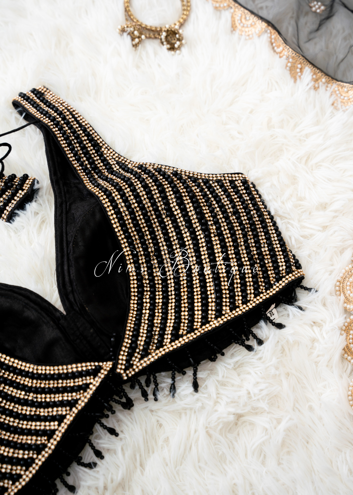 Giselle NB Luxury Black Gold Bead Blouse (one size)