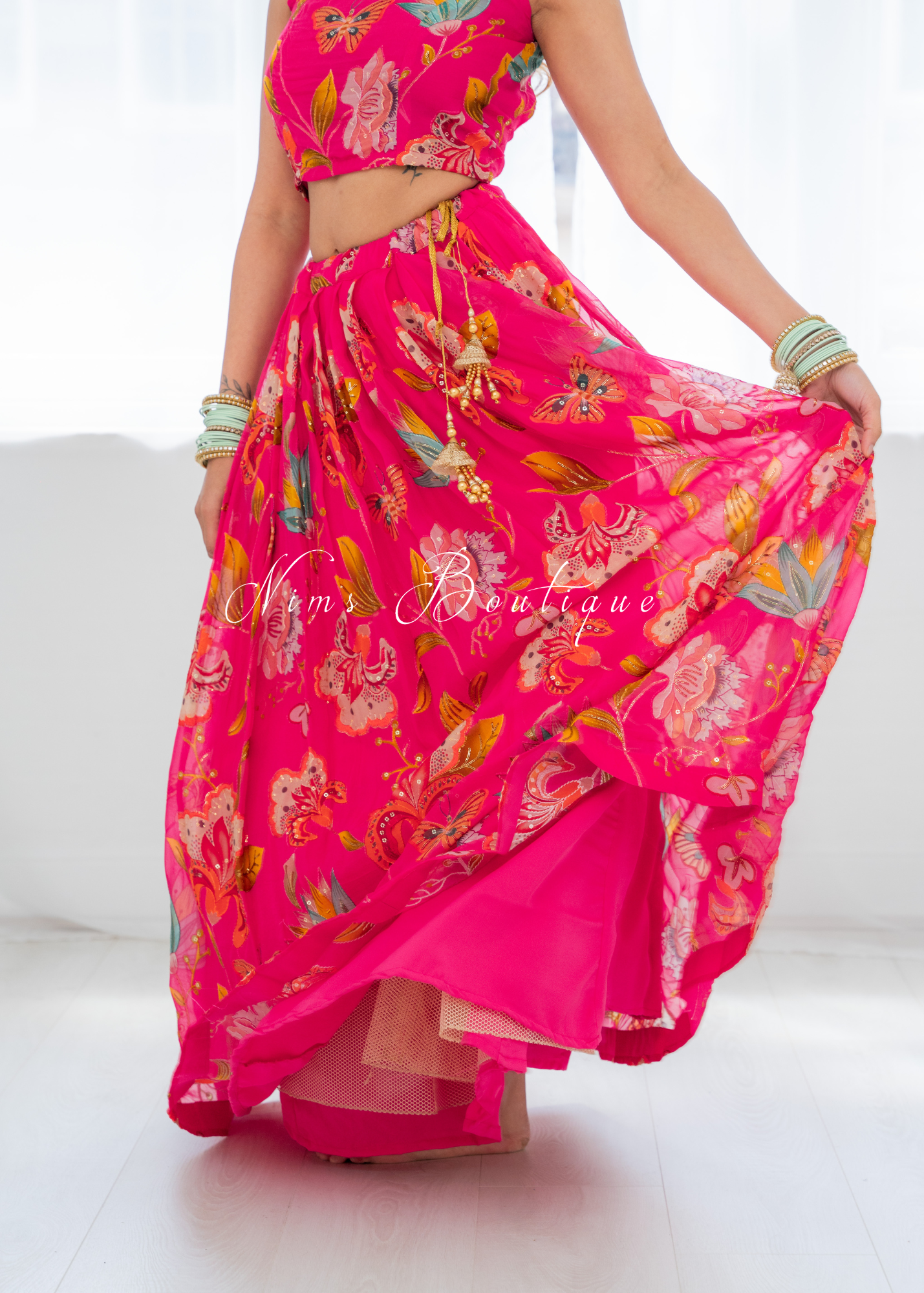 Lillianna Hot Pink Floral readymade skirt/lehnga (size 4-18)