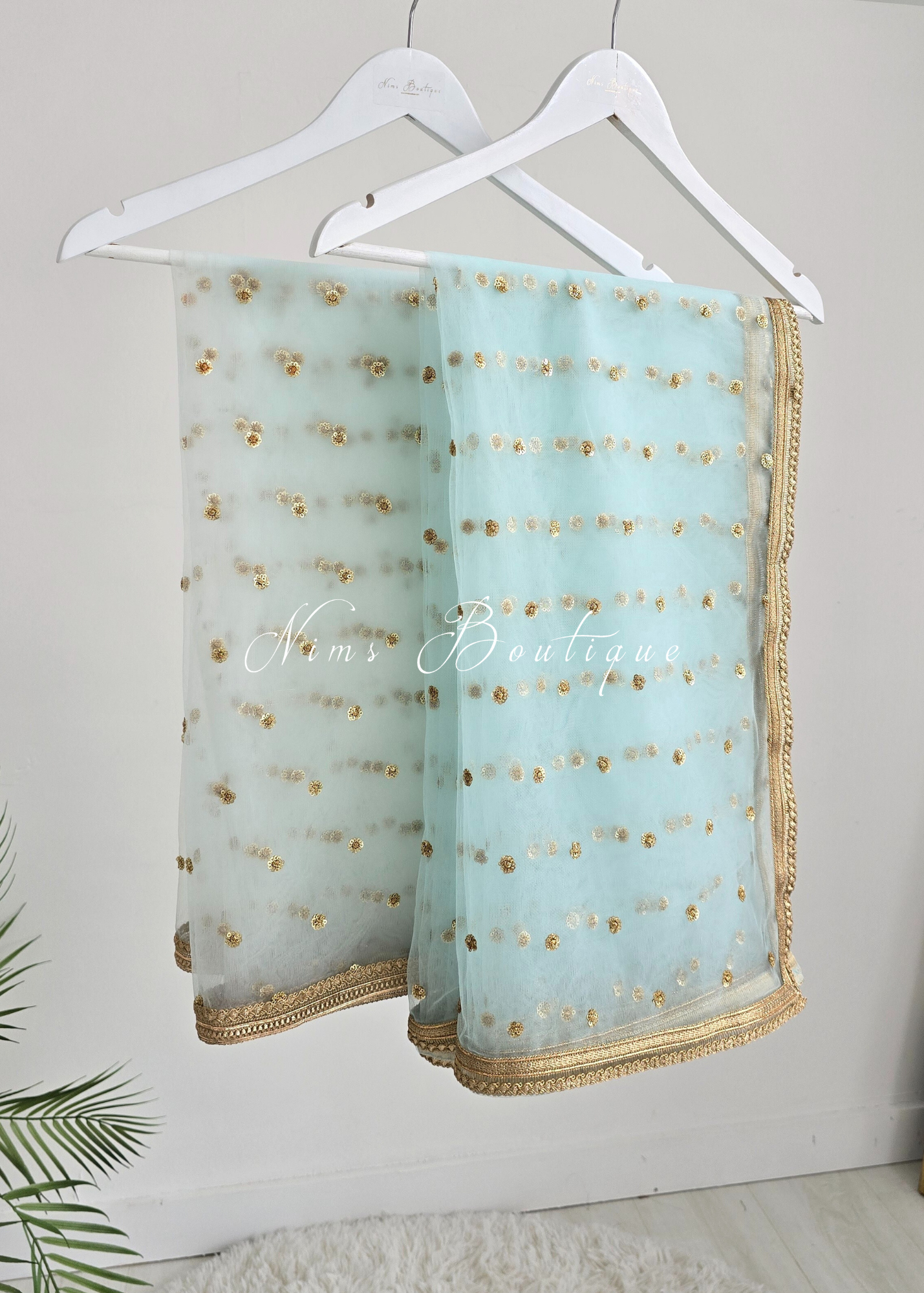 Luxury Light Blue Net Sequin Dupatta/Chunni