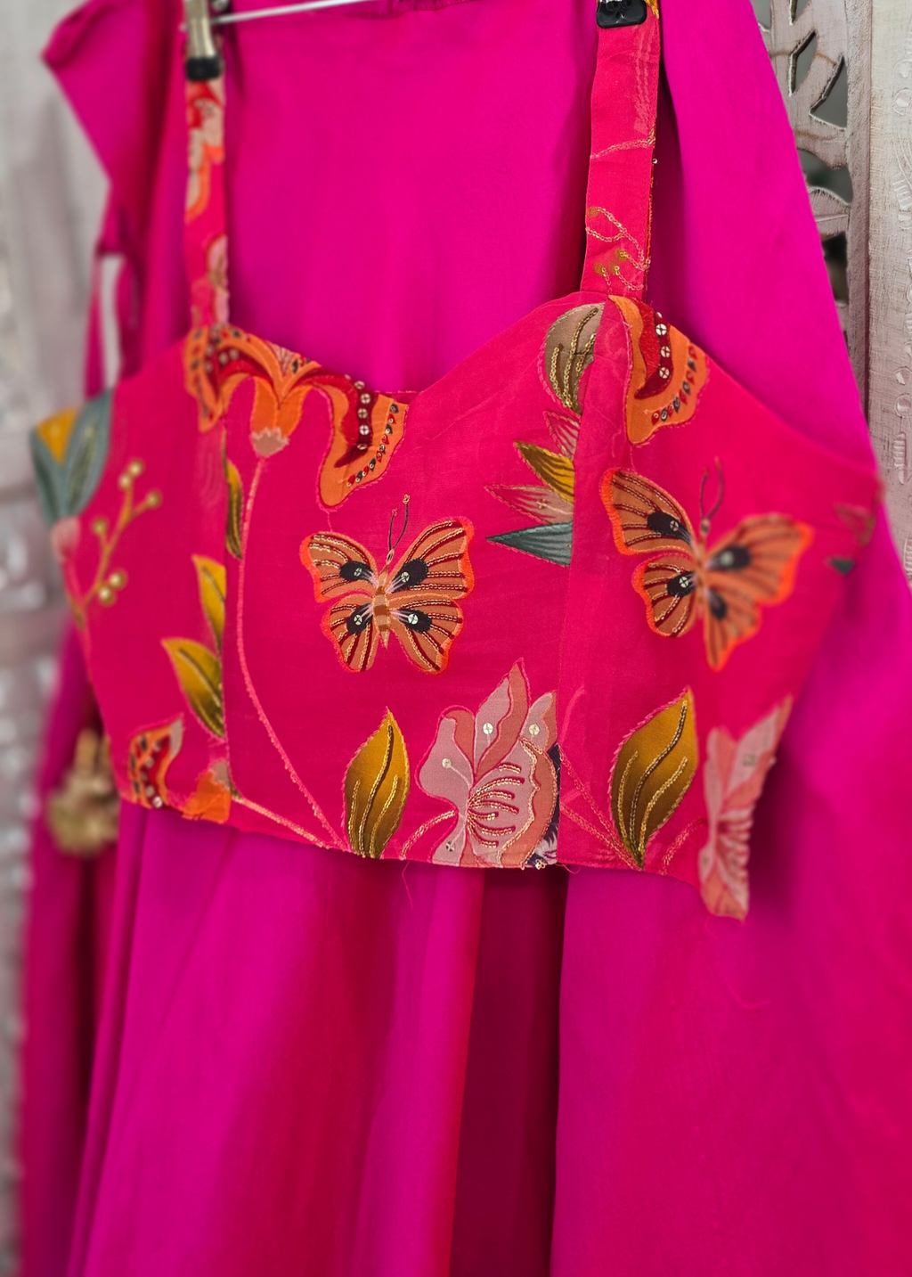 Lillianna Hot Pink Floral Strap Blouse
