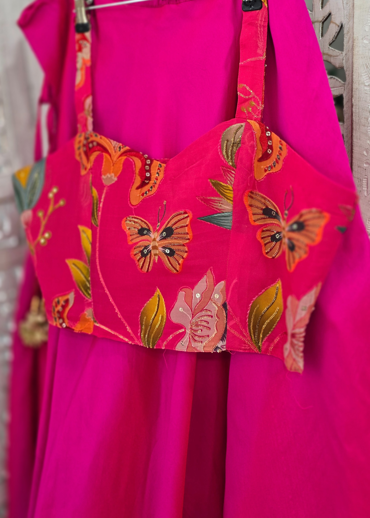 Lillianna Hot Pink Floral Strap Blouse