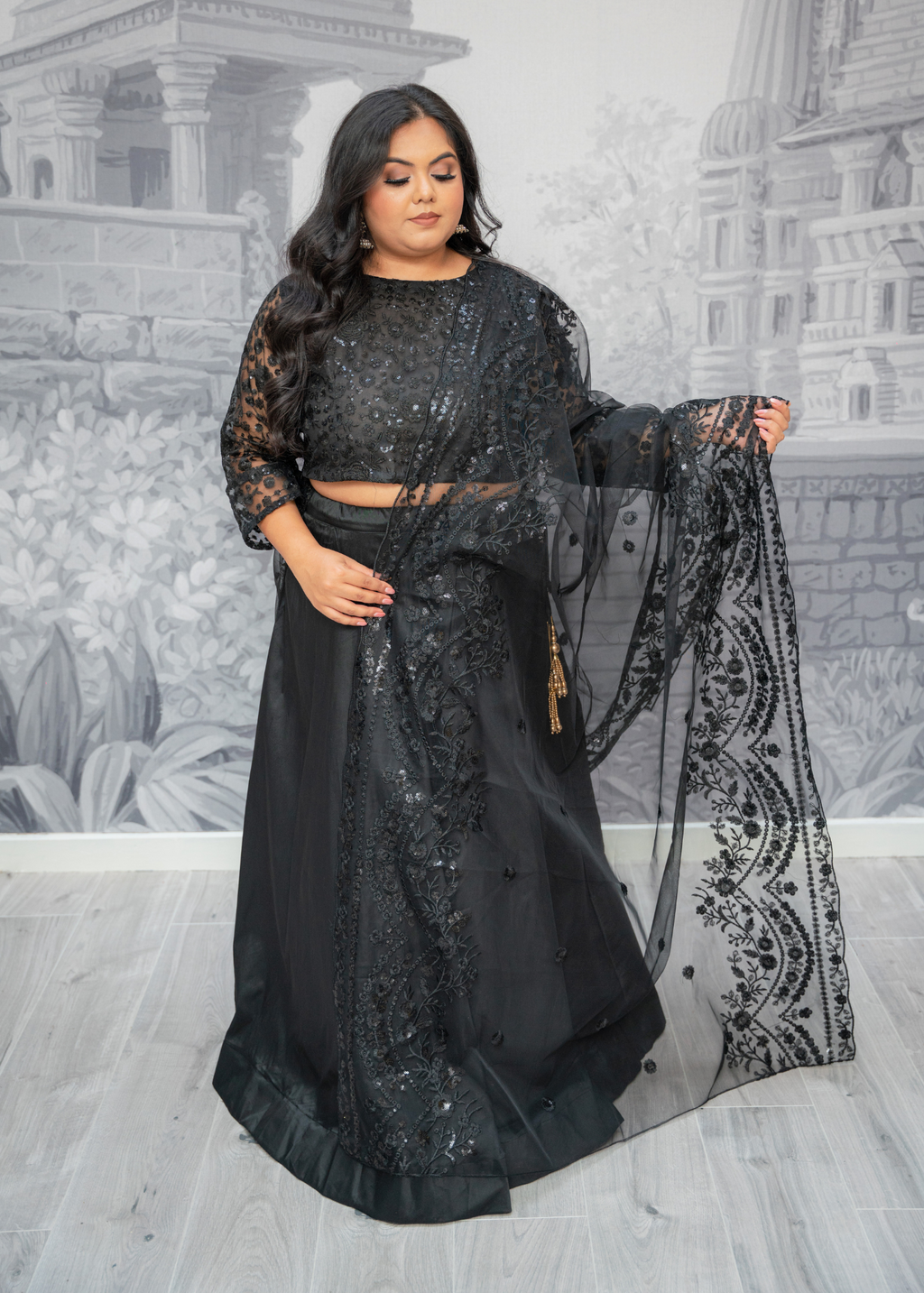 Ayesha Luxury Black Net Embroidered Dupatta/Chunni