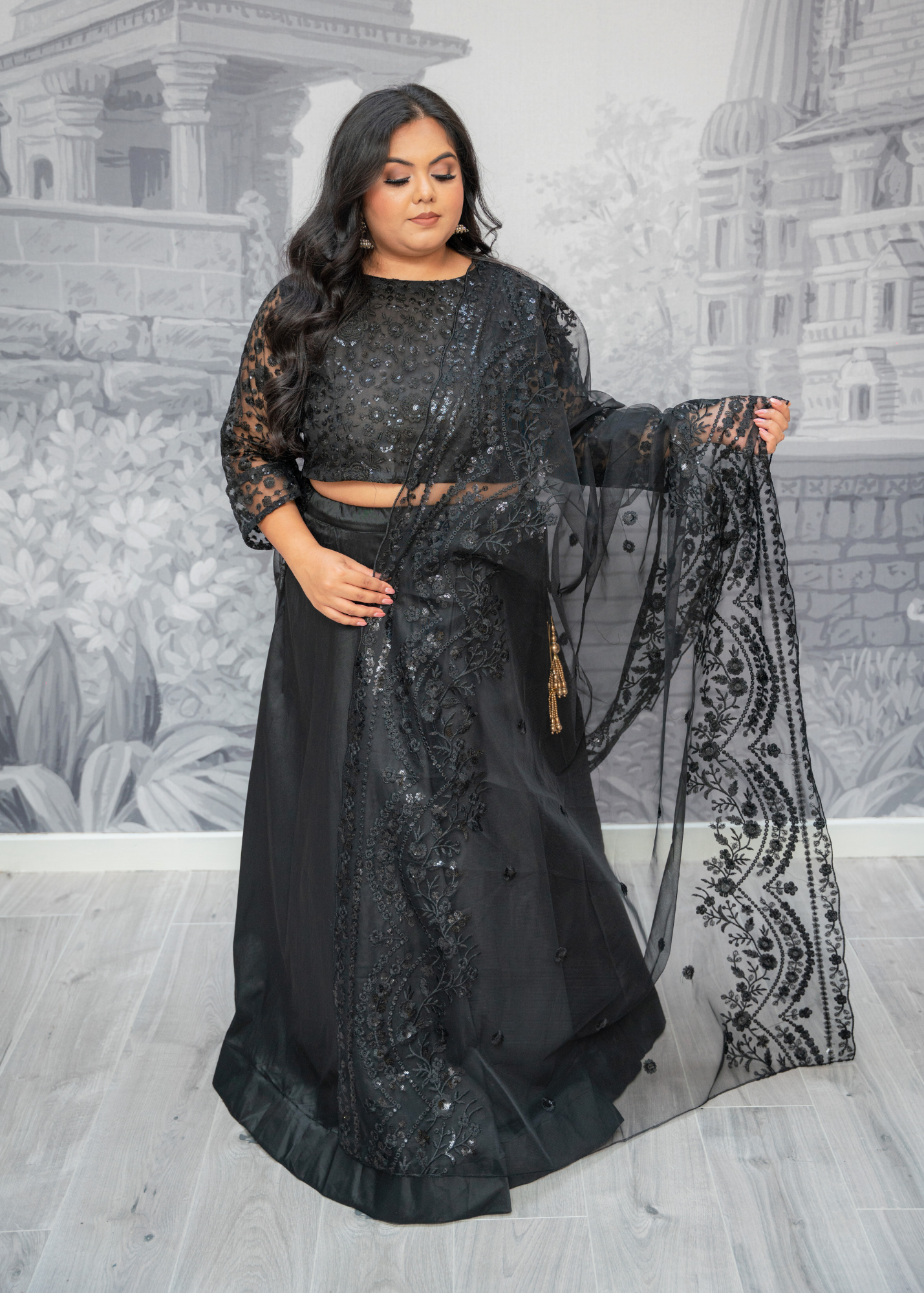 Ayesha Luxury Black Net Embroidered Dupatta/Chunni