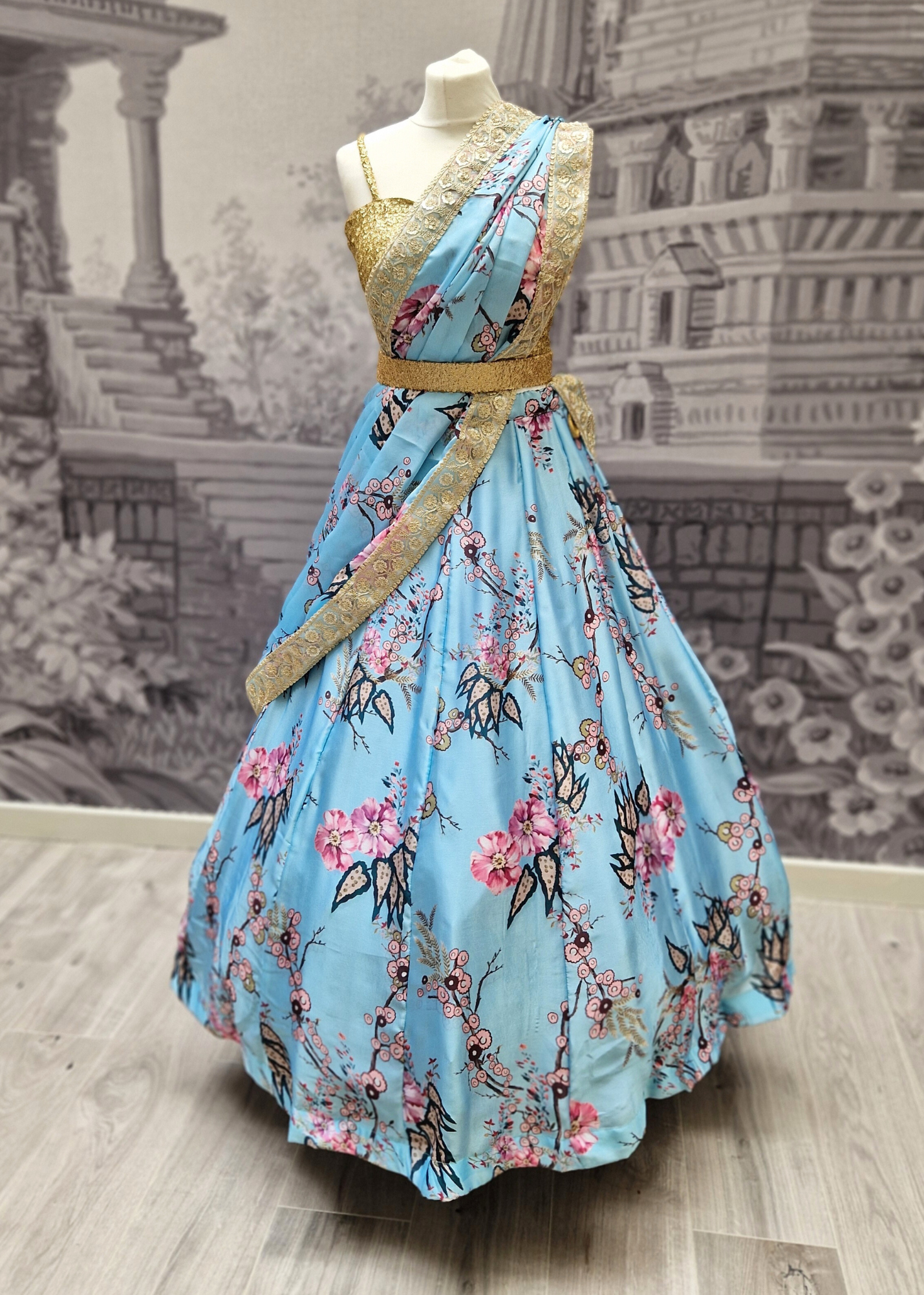 Sakura Satin Blue readymade skirt/lehnga (sizes 4-18)