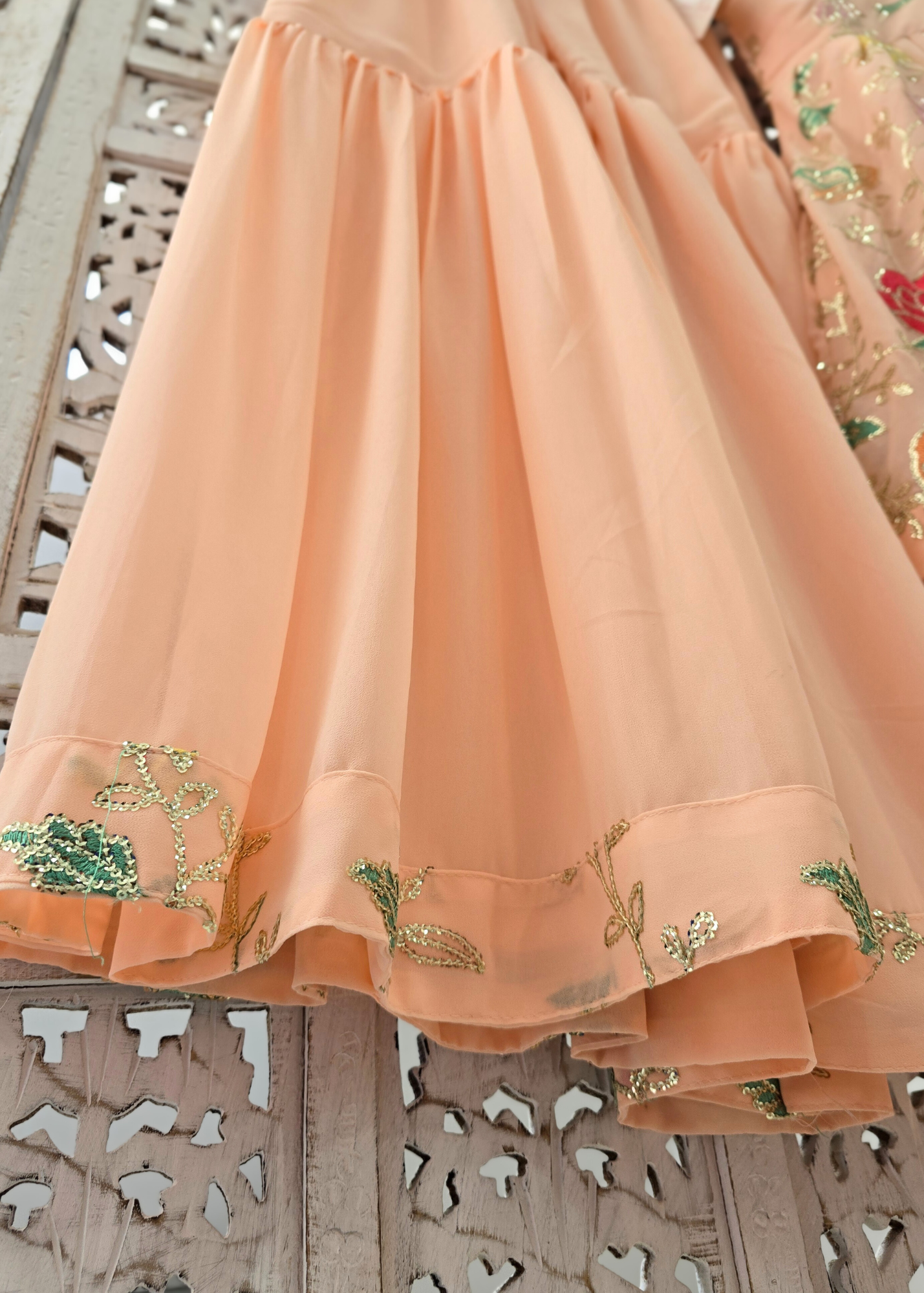 Peach Floral Frock Sharara Suit (Size 10-12)