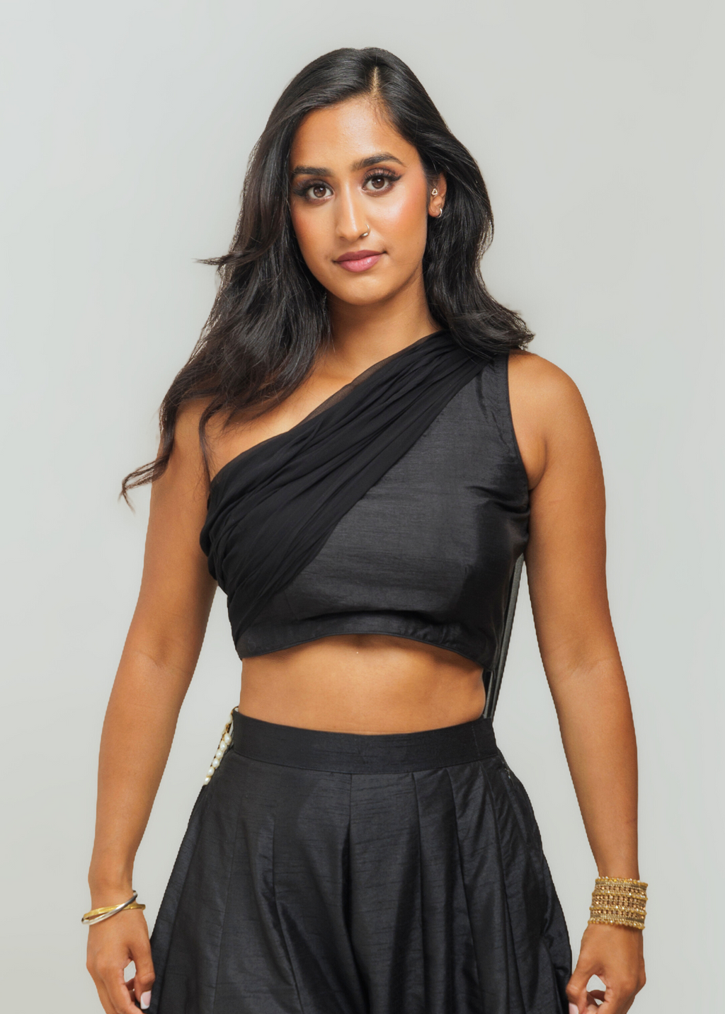Arya Black Luxury One Shoulder & Dupatta blouse (6-18)