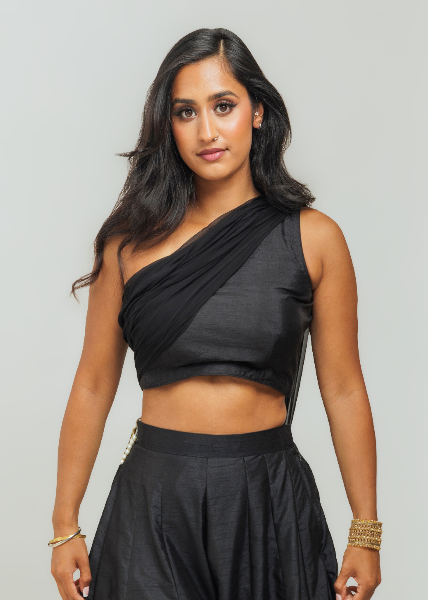 Arya Black Luxury One Shoulder & Dupatta blouse (6-18)