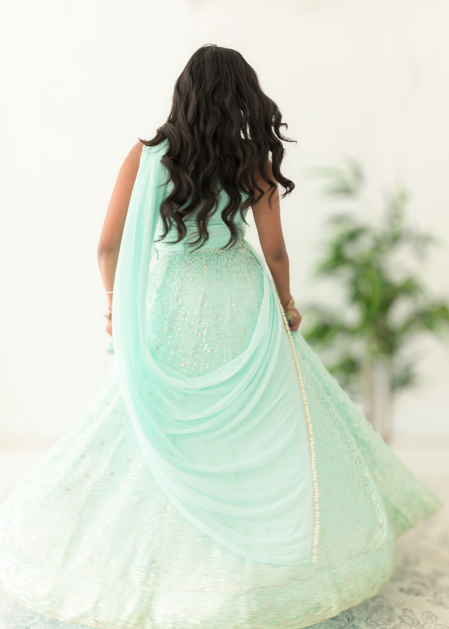 Arya Mint Luxury One Shoulder & Dupatta blouse (4-12)