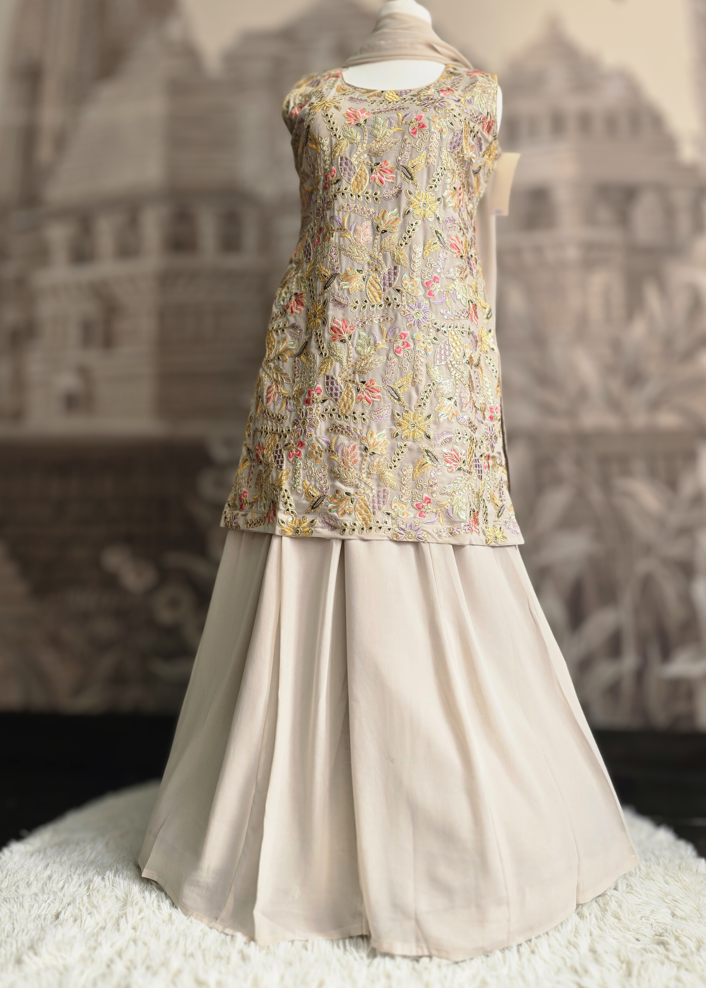 Light Grey Embroidered Sharara Suit (Size 16-20)