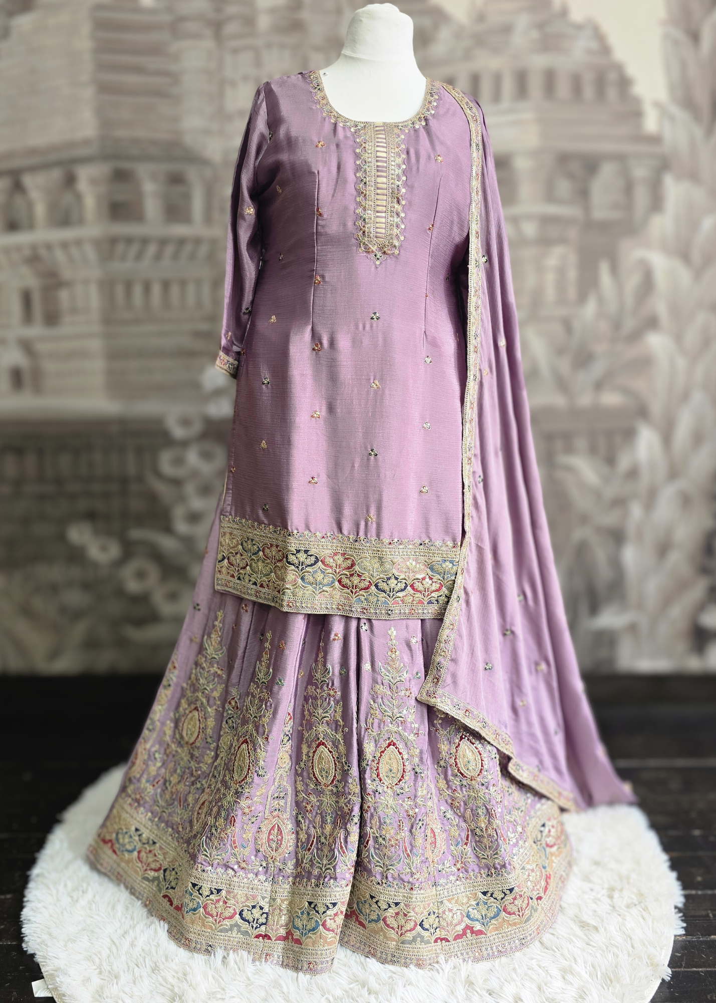 Luxury Lilac Embroidered Sharara Suits (Sizes 16-20)