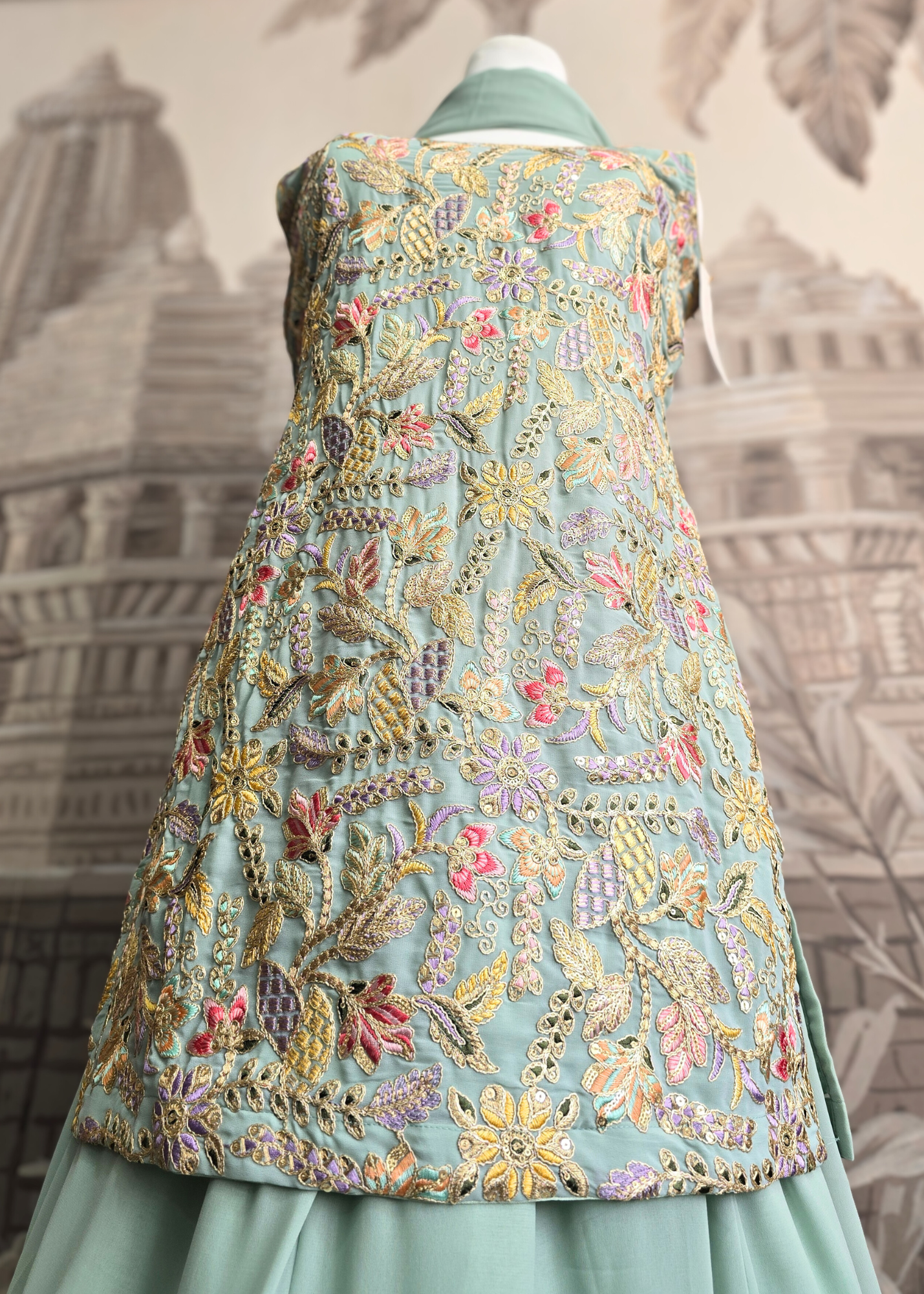 Mint Embroidered Sharara Suit (Size 18-20)