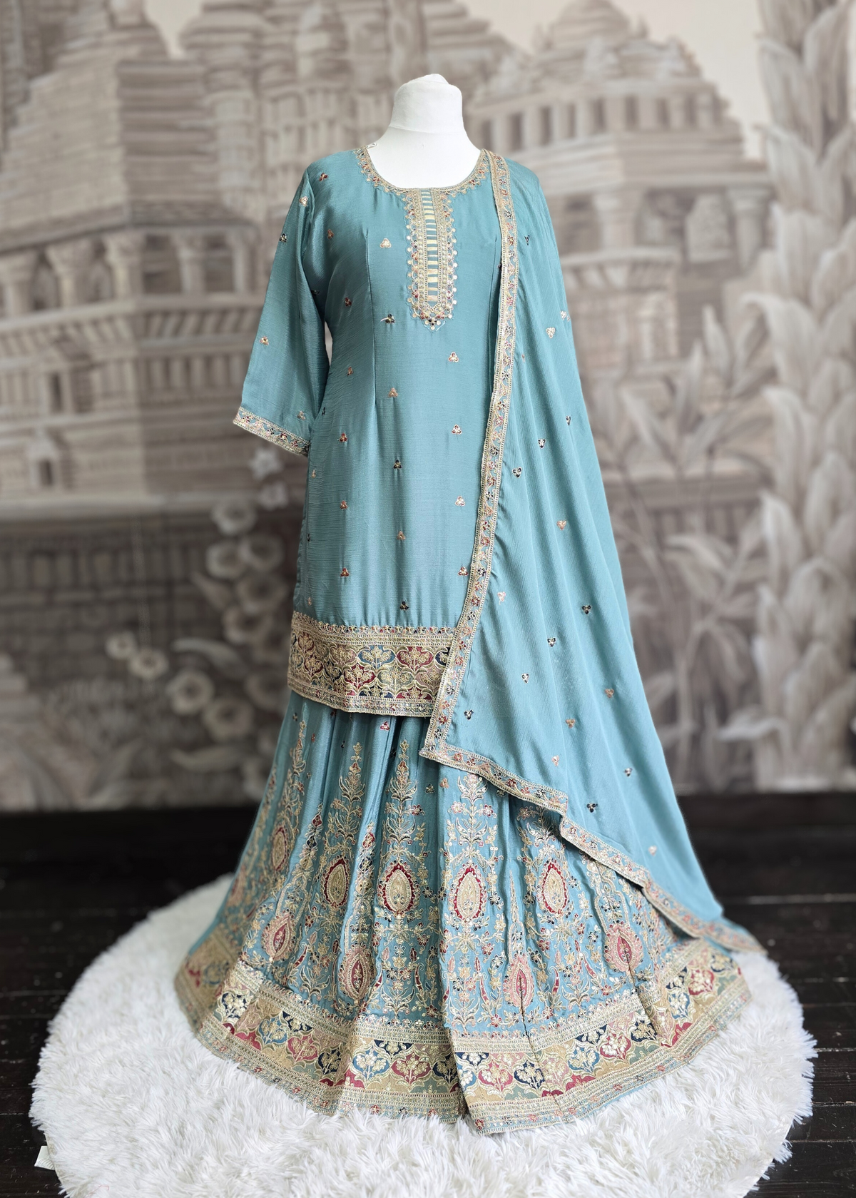 Luxury Blue Embroidered Sharara Suits (Sizes 16-20)